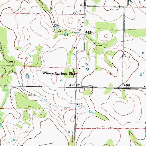Topographic Map of Willow Springs Church, TX
