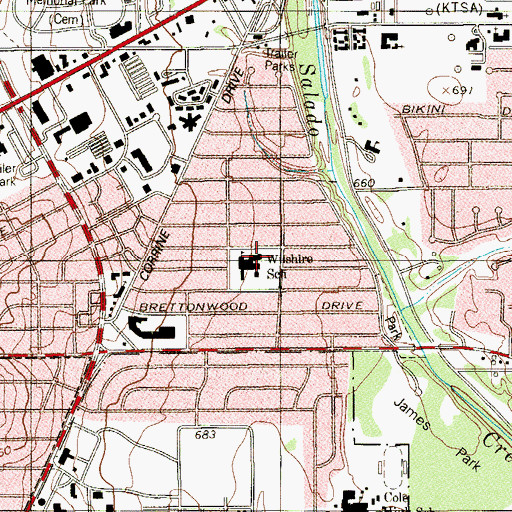 Topographic Map of Wilshire School, TX