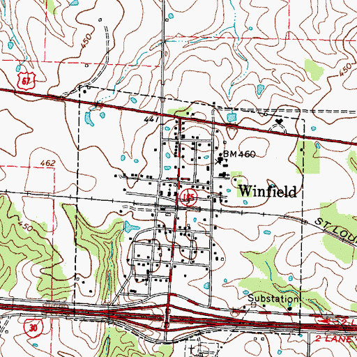 Topographic Map of Winfield, TX