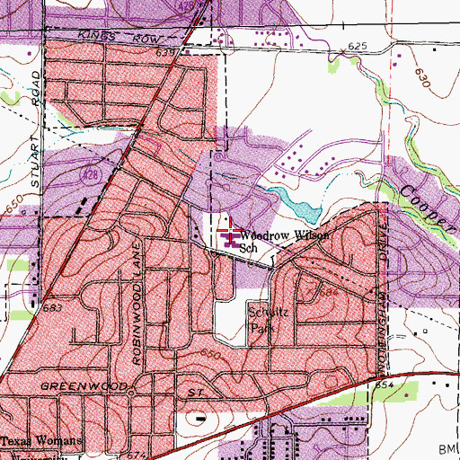 Topographic Map of Woodrow Wilson School, TX