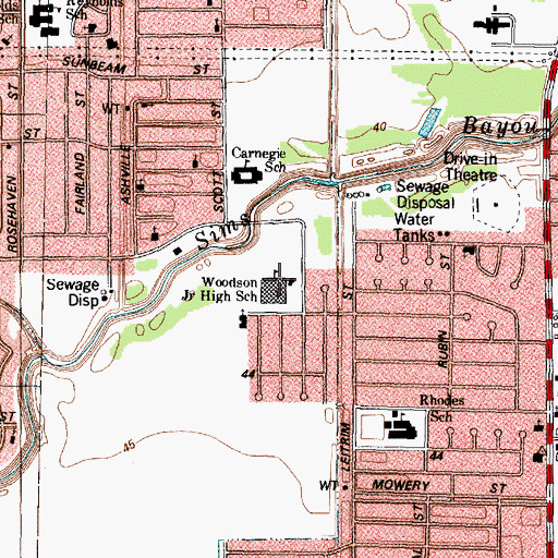 Topographic Map of Woodson Junior High School, TX