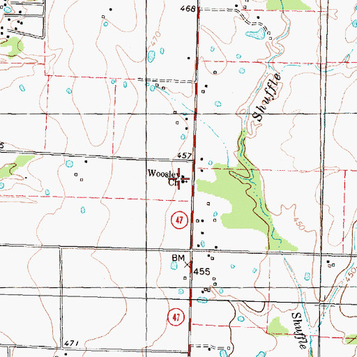 Topographic Map of Woosky Church, TX