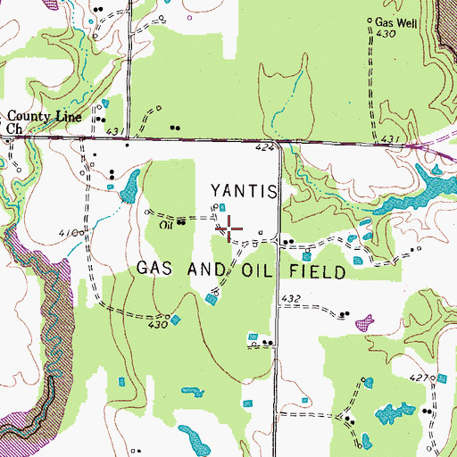 Topographic Map of Yantis Gas and Oil Field, TX