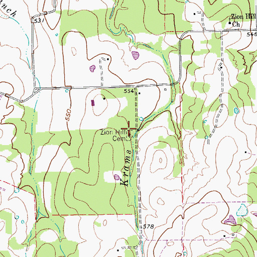 Topographic Map of Zion Hill Cemetery, TX