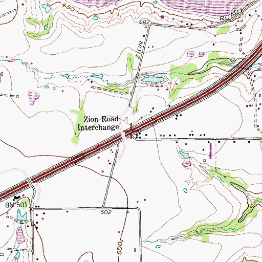 Topographic Map of Zion Road Interchange, TX