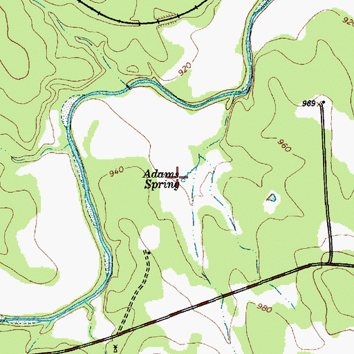 Topographic Map of Adams Spring, TX