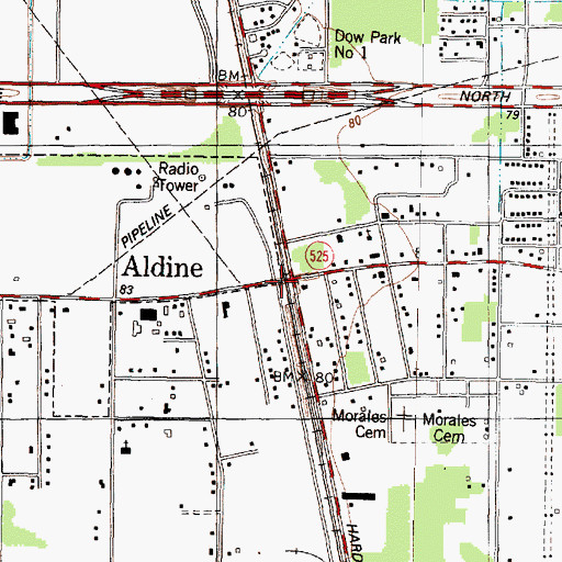 Topographic Map of Aldine, TX