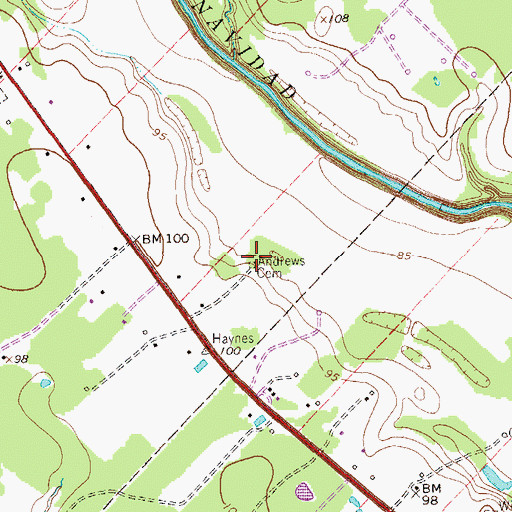 Topographic Map of Andrews Cemetery, TX