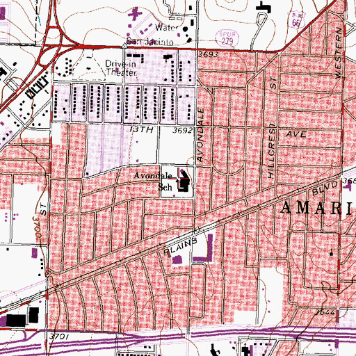 Topographic Map of Avondale School, TX