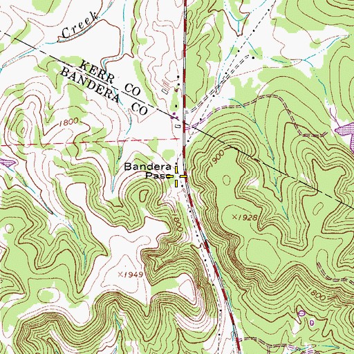 Topographic Map of Bandera Pass, TX