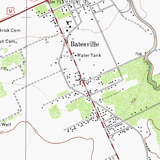 Topographic Map of Batesville, TX