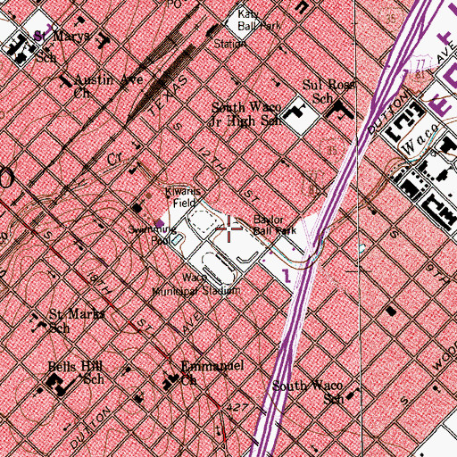 Topographic Map of Baylor Ball Park, TX