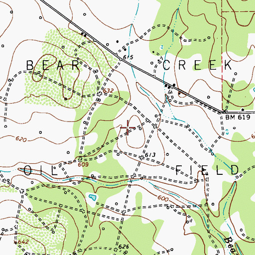 Topographic Map of Bear Creek Oil Field, TX