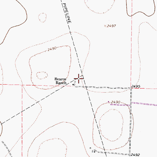 Topographic Map of Bearce Ranch, TX