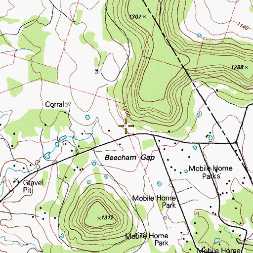 Topographic Map of Beecham Gap, TX