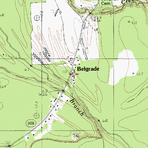 Topographic Map of Belgrade, TX