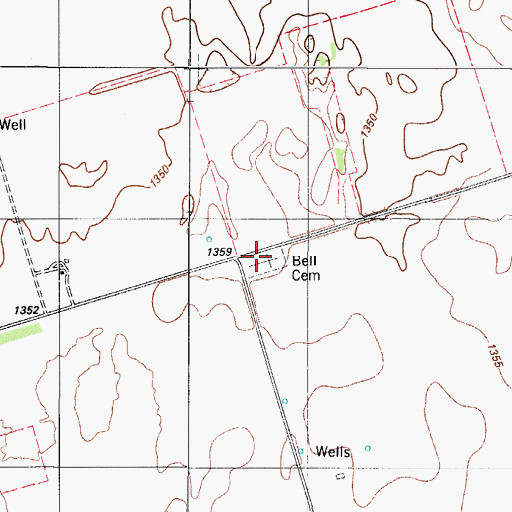 Topographic Map of Bell Cemetery, TX