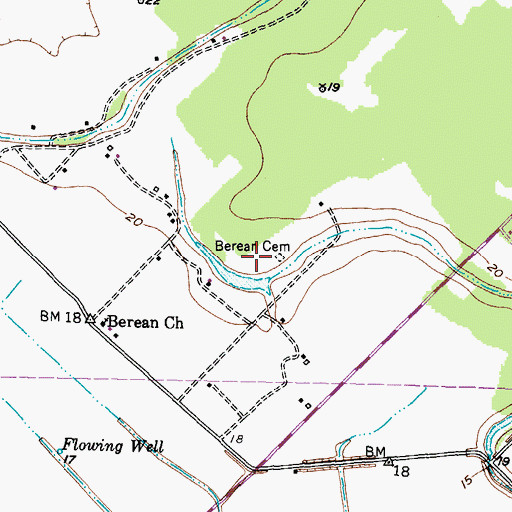 Topographic Map of Berean Cemetery, TX