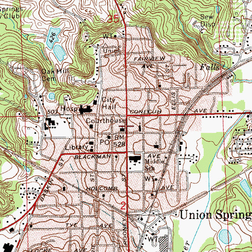 Topographic Map of First Presbyterian Church, AL