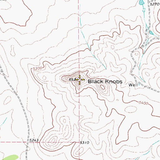 Topographic Map of Black Knobs, TX
