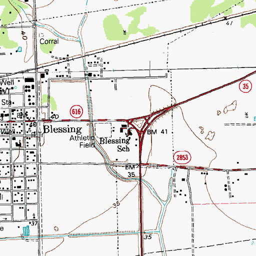 Topographic Map of Blessing School, TX