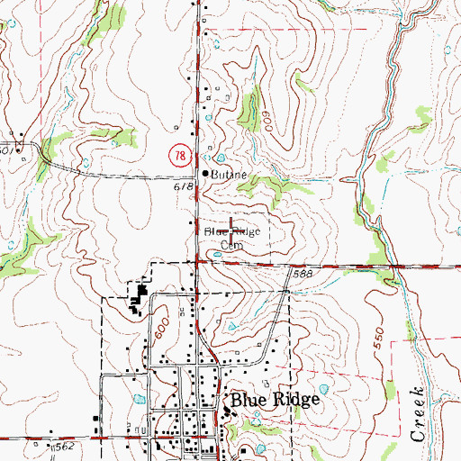 Topographic Map of Blue Ridge Cemetery, TX