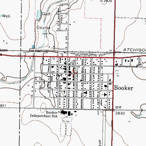 Topographic Map of Booker, TX