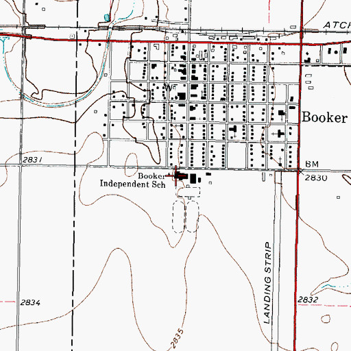Topographic Map of Booker Independent School, TX