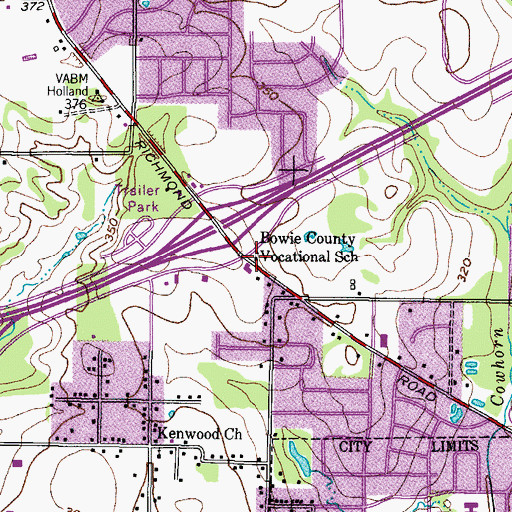 Topographic Map of Bowie County Vocational School, TX