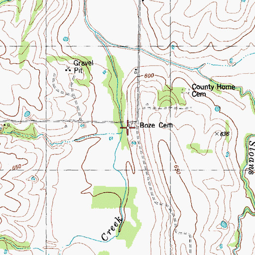 Topographic Map of Boze Cemetery, TX