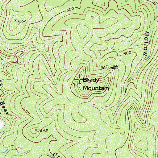 Topographic Map of Brady Mountain, TX