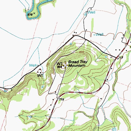 Topographic Map of Bread Tray Mountain, TX
