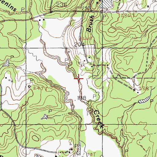 Topographic Map of Brush Creek, TX