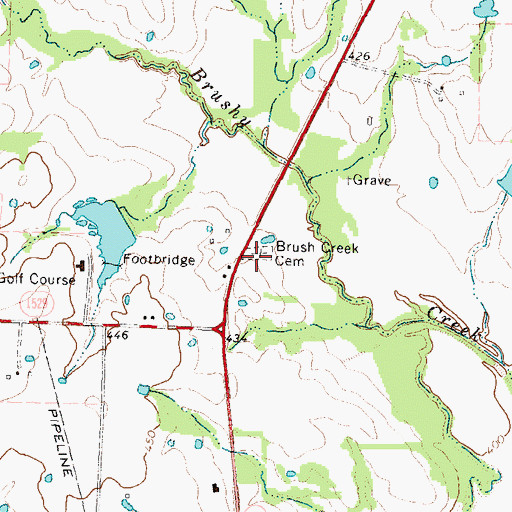 Topographic Map of Brush Creek Cemetery, TX