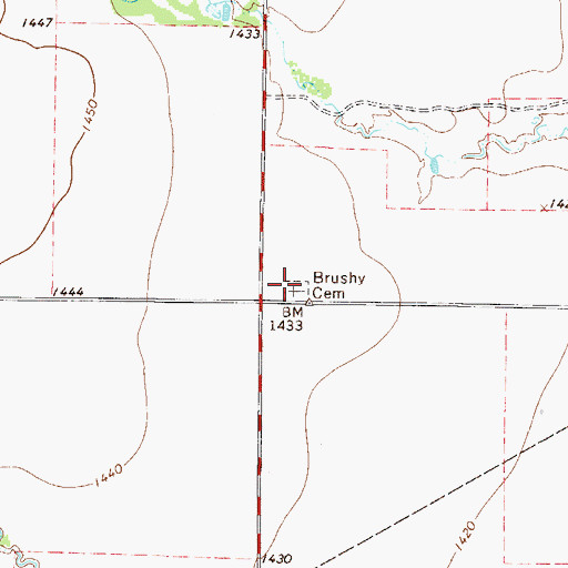 Topographic Map of Brushy Cemetery, TX