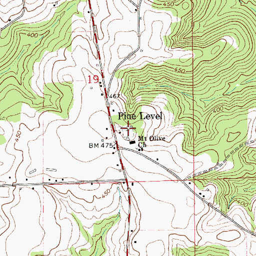 Topographic Map of Pine Level Cemetery, AL
