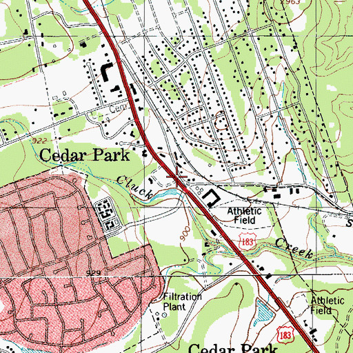 Topographic Map of Cedar Park, TX