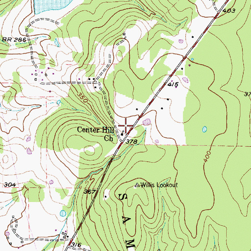 Topographic Map of Center Hill Church, TX