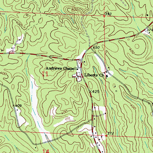 Topographic Map of Andrews Chapel Cemetery, AL