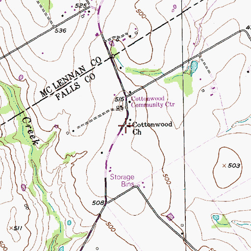 Topographic Map of Cottonwood Church, TX