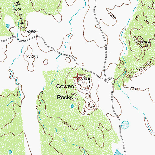 Topographic Map of Cowen Rocks, TX