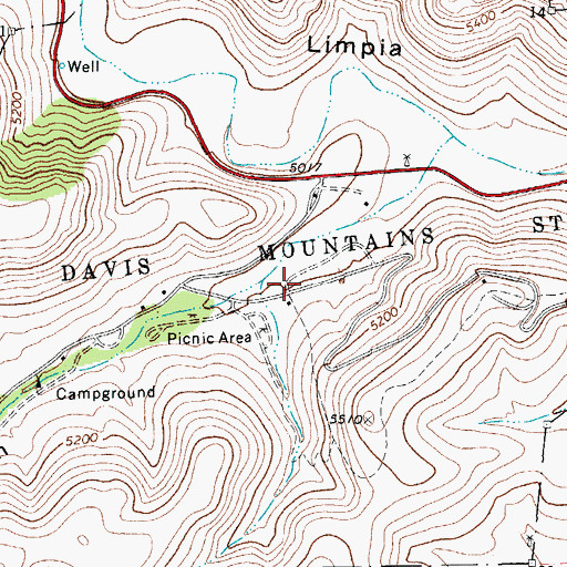 Topographic Map of Davis Mountains State Park, TX