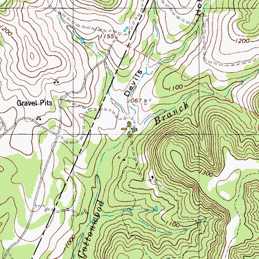 Topographic Map of Devils Hollow, TX