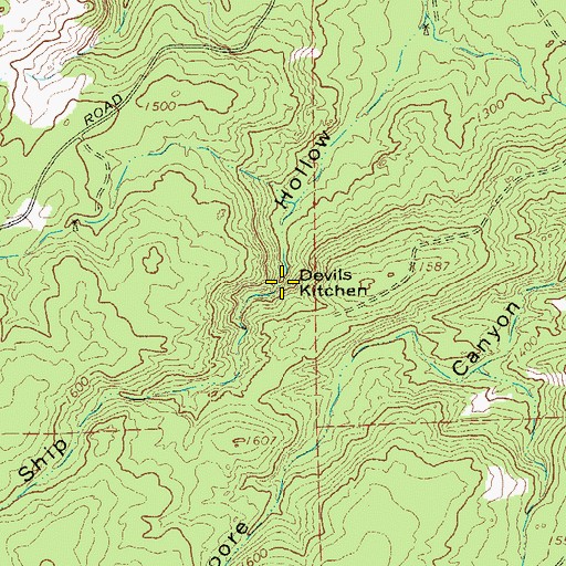 Topographic Map of Devils Kitchen, TX