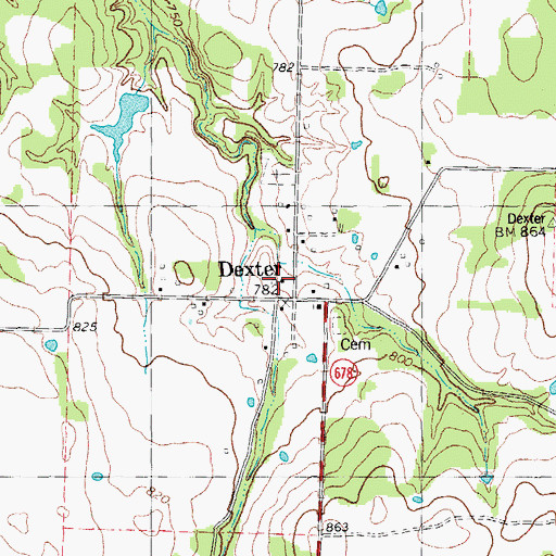 Topographic Map of Dexter, TX