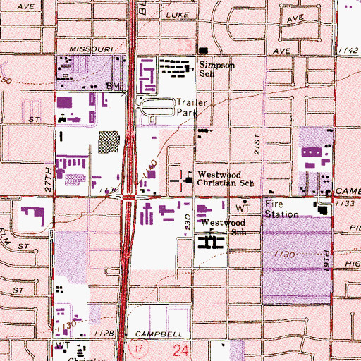 Topographic Map of Westwood Christian School, AZ