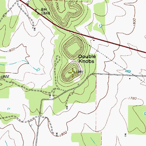 Topographic Map of Double Knobs, TX