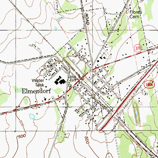 Topographic Map of Elmendorf, TX