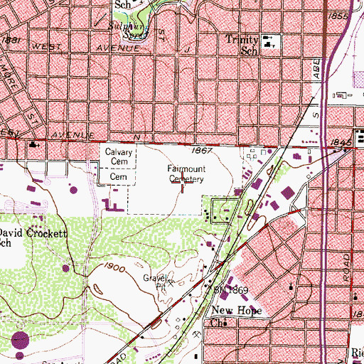 Topographic Map of Fairmount Cemetery, TX