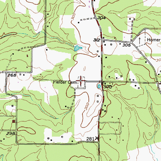 Topographic Map of Fielder Cemetery, TX